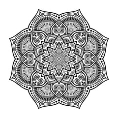 Mandala. Decorative round ornament. Isolated on white background. Arabic, Indian, ottoman motifs. For cards, invitations, t-shirts. Vector monochrome illustration. Black mandala silhouette.