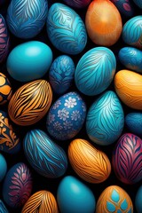 Fototapeta na wymiar A bunch of colorful painted eggs stacked together. Suitable for Easter and spring-themed designs