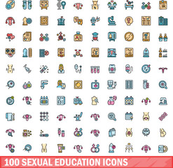 100 sexual education icons set. Color line set of sexual education vector icons thin line color flat on white