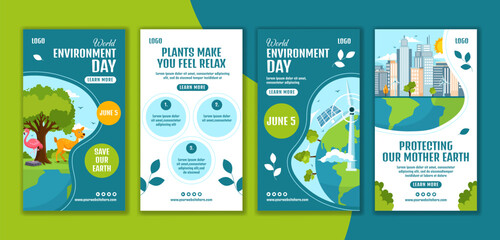 Environment Day Social Media Stories Flat Cartoon Hand Drawn Templates Background Illustration
