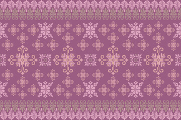 Floral pixel art pattern on white background.geometric ethnic oriental embroidery vector illustration.pixel style,abstract background,cross stitch.design for texture,fabric,cloth,scarf, table runner.
