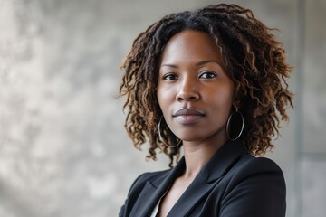 Portrait d'une femme d'affaires noire avec boucles créoles » IA générative