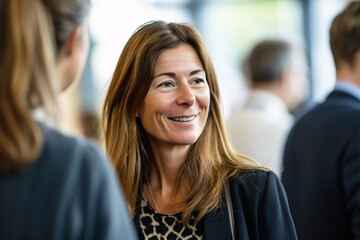 Femme d'affaires souriante durant un cocktail » IA générative