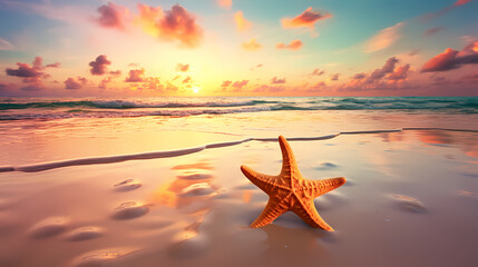 Sea shells and starfish, starfish on the ocean surface
