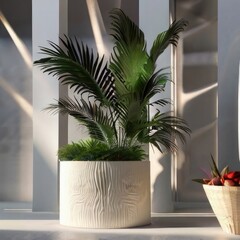 Podiums with fern leaves on White Background for Product Presentation

