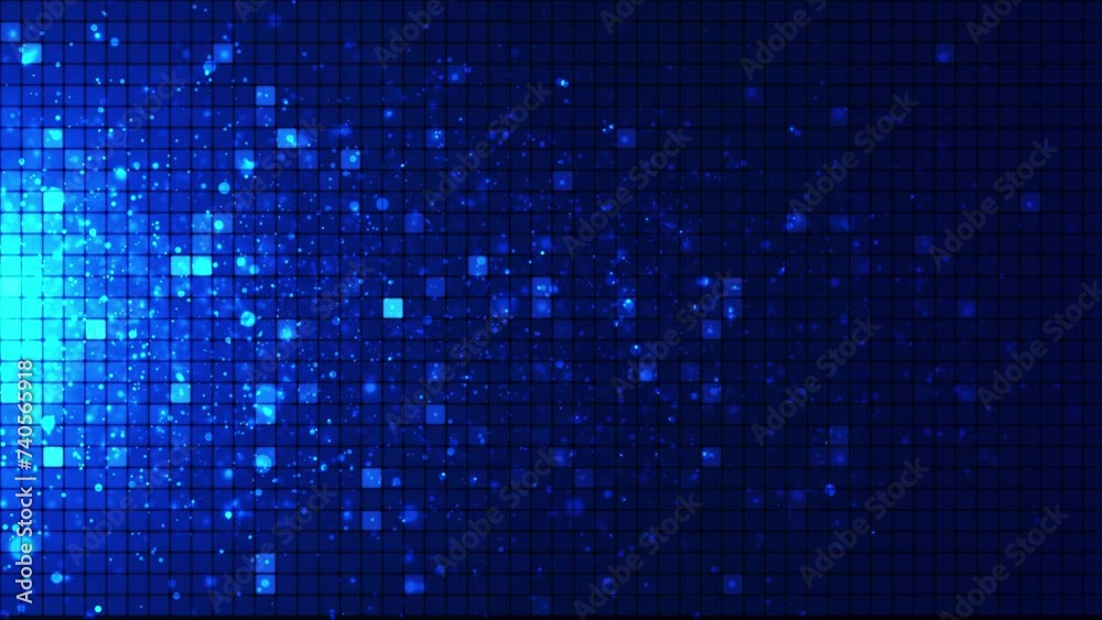 Poster an animated background of rows of squares changing color and moving chaotically. pixel graphics, mov