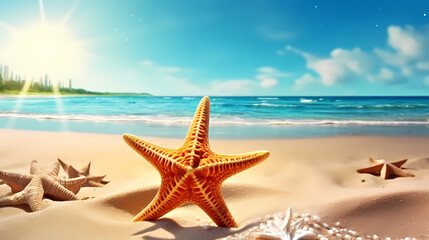 Fototapeta na wymiar Sea shells and starfish, starfish on the ocean surface