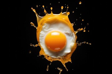 BIO fresh chicken broken eggs on green farm, food protein healthy food. Generative Ai.