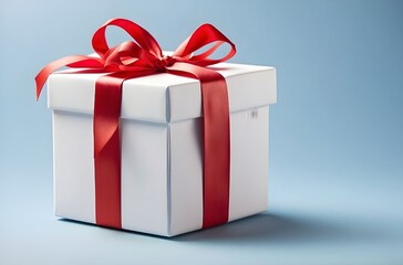 Fototapeta premium Festive Surprise: Red Ribbon on White Present, generative AI