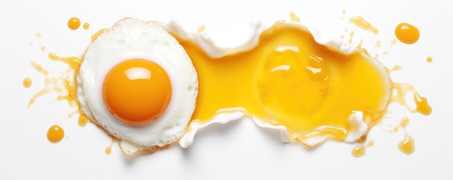 BIO fresh chicken broken eggs on green farm, food protein healthy food banner. Generative Ai.