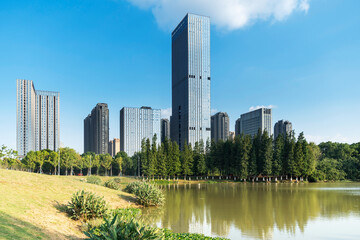 city park with modern building background in shanghai - 740567150
