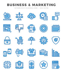 Set of Business & Marketing Icons. Simple Two Color art style icons pack.