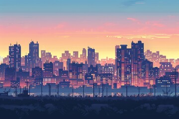 City skyline abstract illustration wallpaper background, telecommunication data in a city background