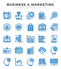 Set of Business & Marketing Icons. Simple Two Color art style icons pack.