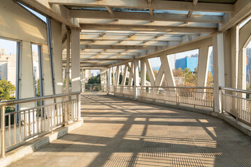 Inside of a modern overhead pedestrian bridge - 740568119