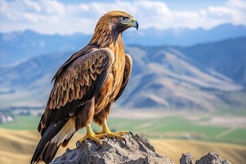 Un aigle royal posé sur un rocher dans la montagne » IA générative