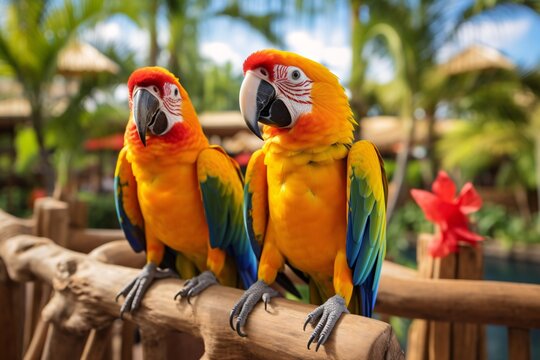 Deux perroquets color&eacute;s sur la branche d'un arbre &raquo; IA g&eacute;n&eacute;rative