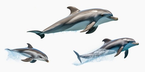 A group of dolphins swimming in the ocean. Ideal for marine life concepts