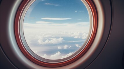 A view of the sky through an airplane window. Suitable for travel and transportation concepts