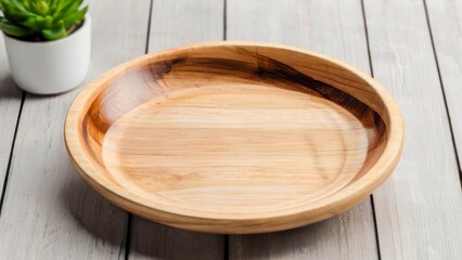 Top view and side view perspective of empty wood plate