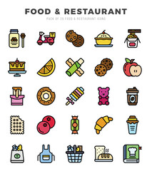 Food and Restaurant Lineal Color icons. Vector Lineal Color illustration.