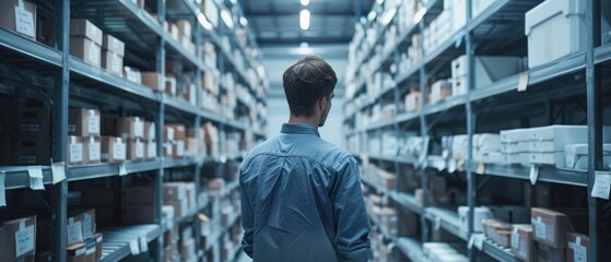 Fototapeta premium Worker man checklist goods at the warehouse.