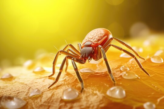 A close-up image of a spider on a piece of orange. Suitable for nature and wildlife themes