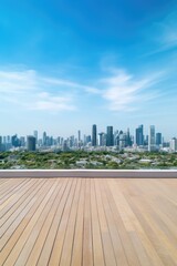 Obraz premium Cityscape view from a wooden floor, perfect for urban concepts