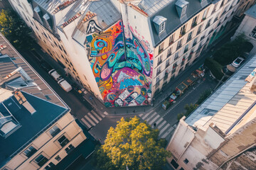 Naklejka premium A drone's eye view of vibrant street art in Paris