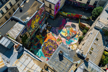 A drone's eye view of vibrant street art in Paris