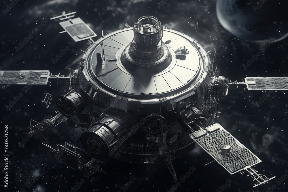Aufkleber a space station floating in the midst of a vast galaxy. suitable for science fiction themes