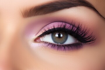 Obraz premium Close-up of a woman's eye with vibrant purple makeup, perfect for beauty and fashion concepts