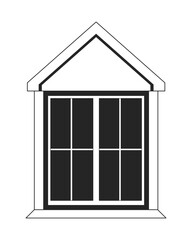 Attic window exterior black and white 2D line cartoon object. Building windowframe isolated vector outline item. Rooftop residence. Residential roofwindow outdoor monochromatic flat spot illustration