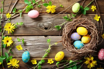 Happy Easter Eggs Basket renewal card. Bunny hopping in flower sunflower decoration. Adorable hare 3d farewell card rabbit illustration. Holy week easter hunt holy friday card Joyful occasion