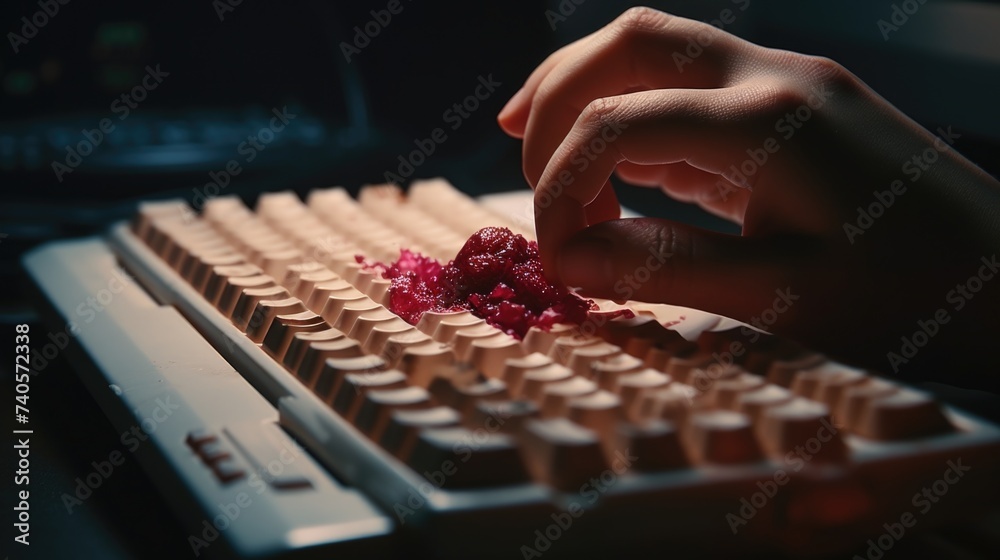 Poster Close up of a person typing on a keyboard. Suitable for technology concepts