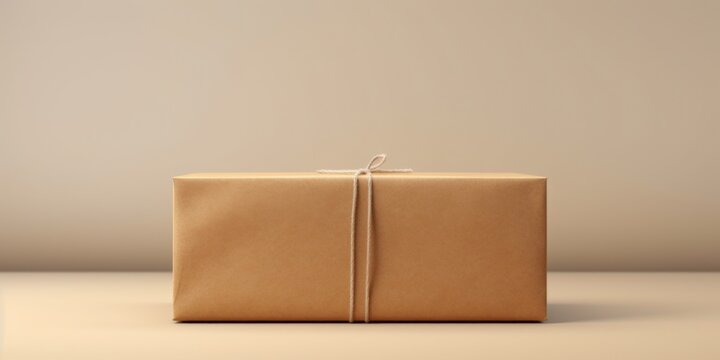 A brown box with a string tied to it. Suitable for packaging or shipping concepts