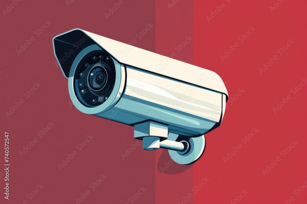 Poster A security camera mounted on a red wall. Suitable for security and surveillance concepts