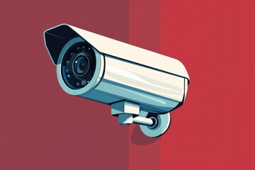 A security camera mounted on a red wall. Suitable for security and surveillance concepts