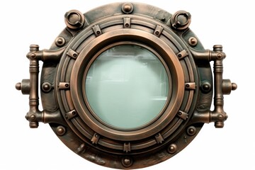 Close up of a metal porthole, suitable for industrial or nautical themes