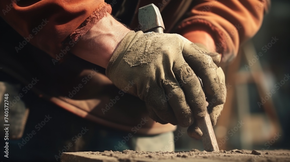 Poster close up of a person using a hammer, suitable for construction and diy projects
