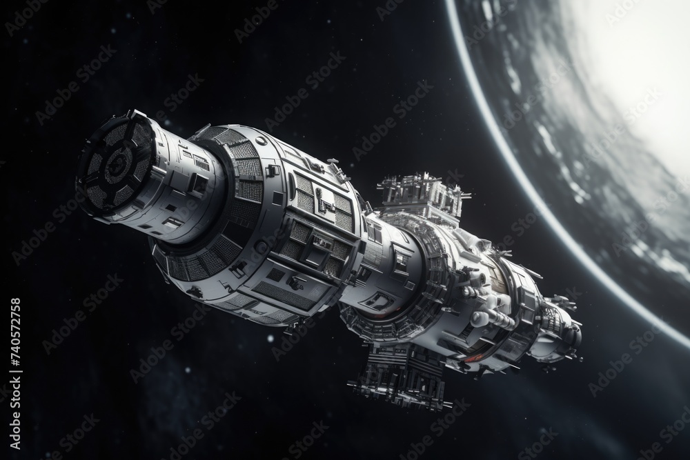 Poster A futuristic space station floating in the vastness of space. Ideal for sci-fi themed projects