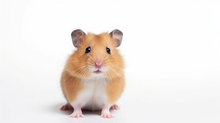 A cute hamster sitting on a white surface. Perfect for pet care and animal themed designs