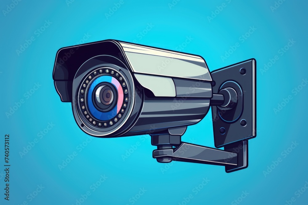 Poster A security camera against a blue backdrop. Ideal for security concepts