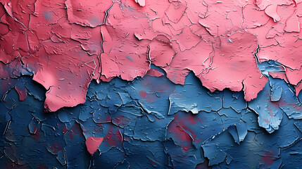 Vibrant Cracked Paint Texture: Red and Blue Peeling Layers for Artistic Backgrounds