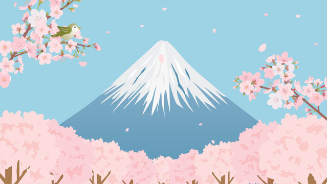 富士山と桜（フルHD 16:9サイズ）