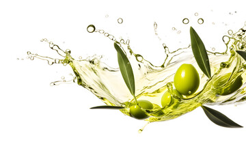 Fresh olive oil dynamic splash isolated on white background