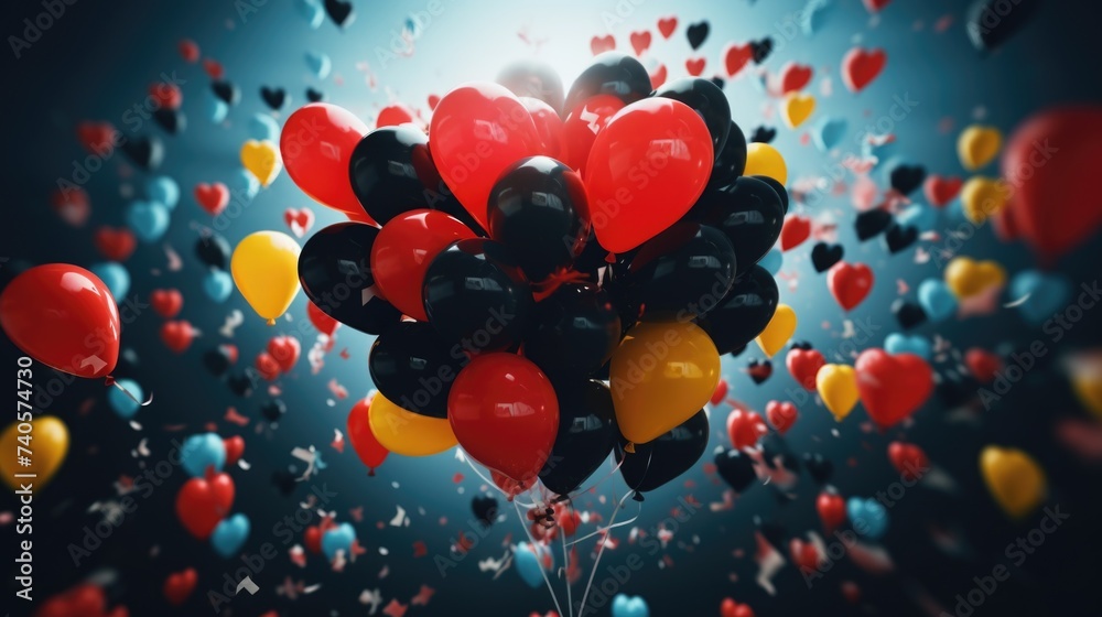 Poster a bunch of balloons floating in the air. suitable for celebrations and events