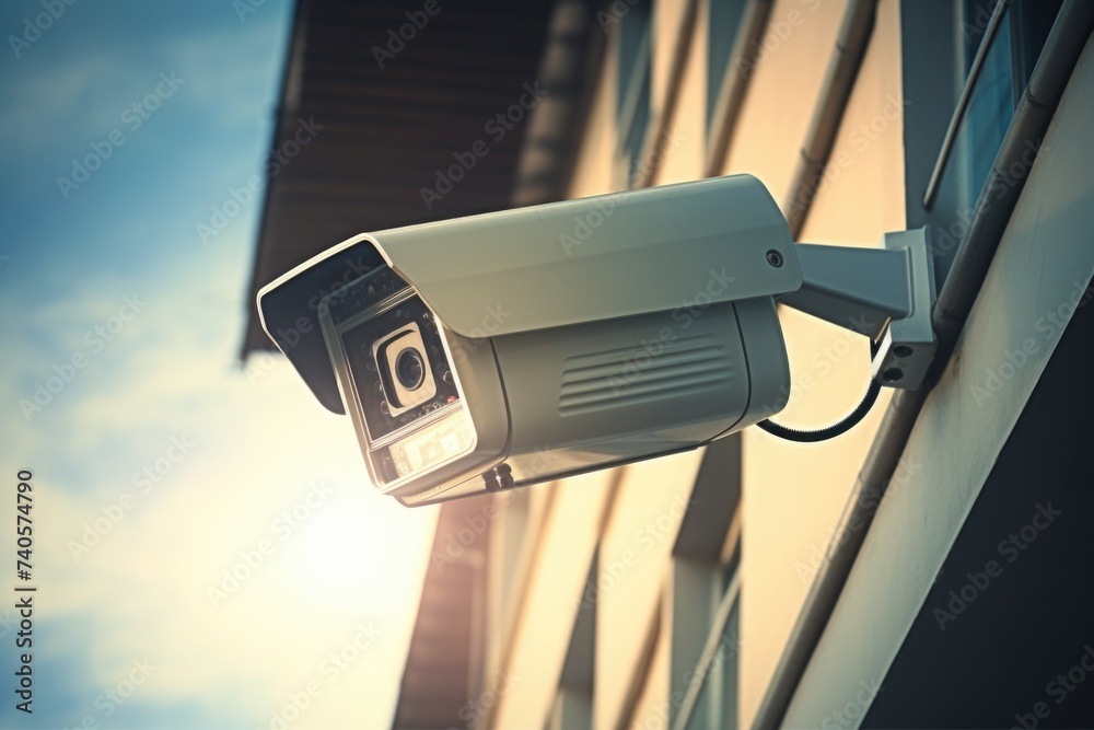 Poster security camera mounted on building wall. can be used for surveillance concept