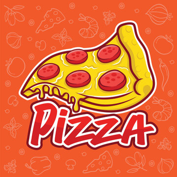 Simple Pizza Logo Design Vector Design with Transparent Ingredients as Background
