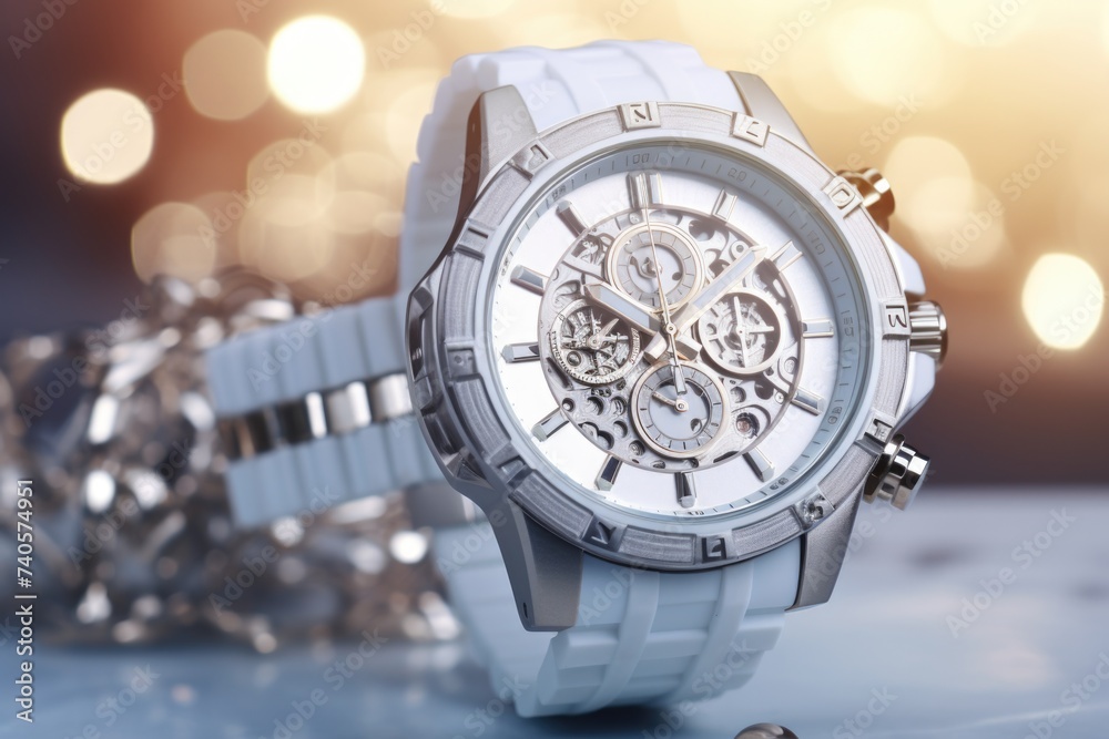 Poster close up of a watch on a table, suitable for time management concepts